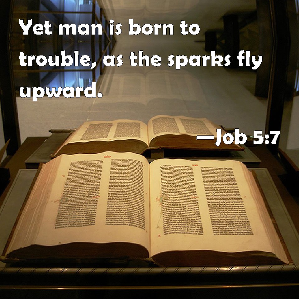 Job 57 Yet man is born to trouble, as the sparks fly upward.