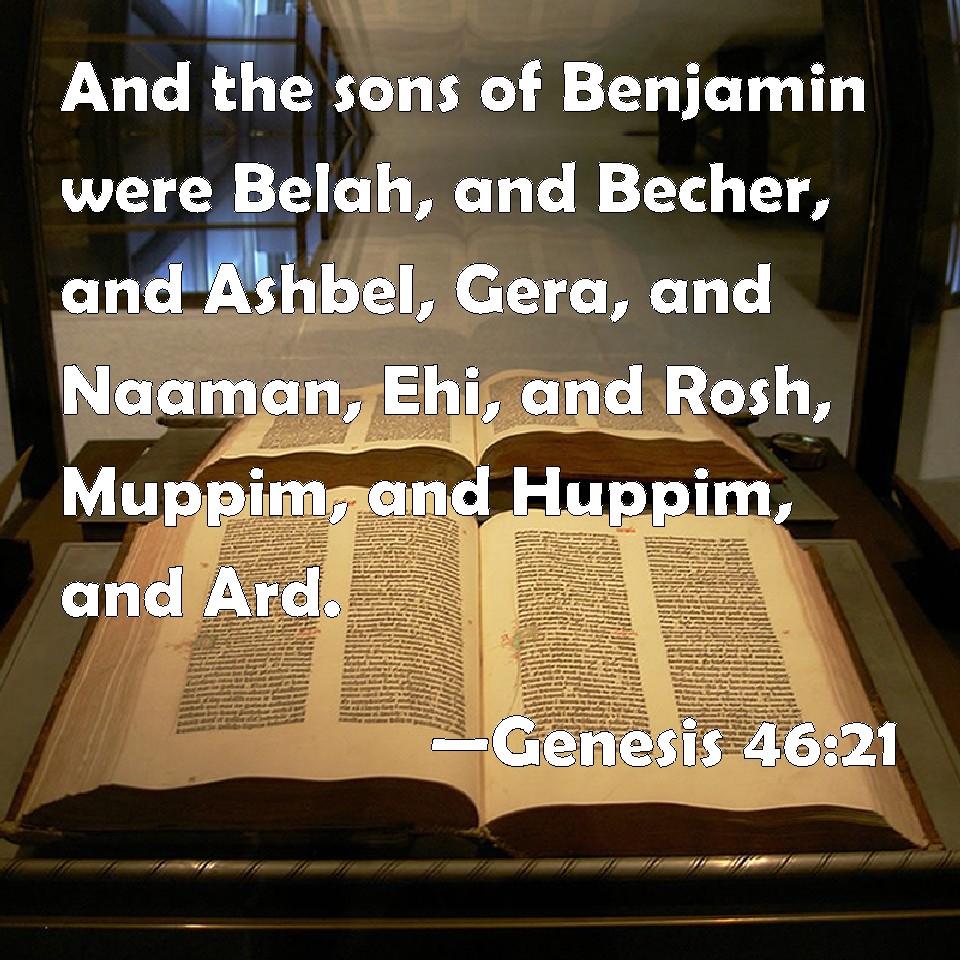 Genesis 4621 And the sons of Benjamin were Belah, and Becher, and