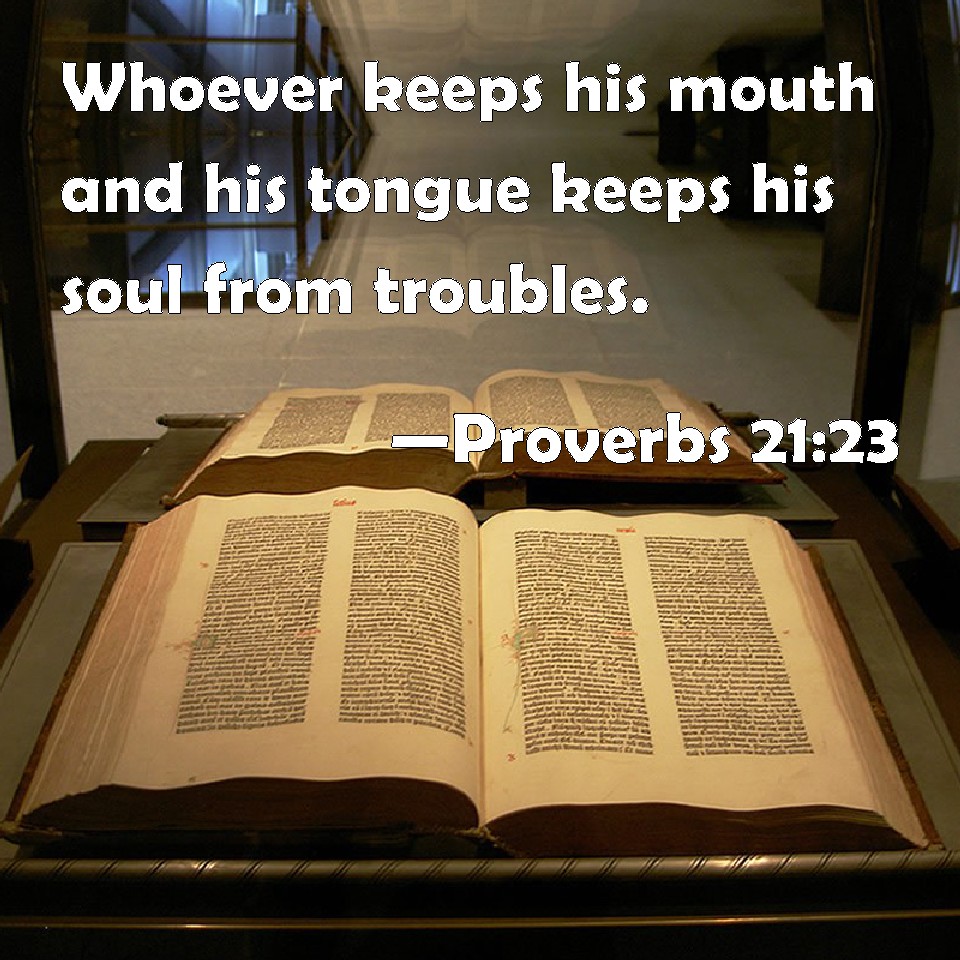 Proverbs 2123 Whoever keeps his mouth and his tongue keeps his soul