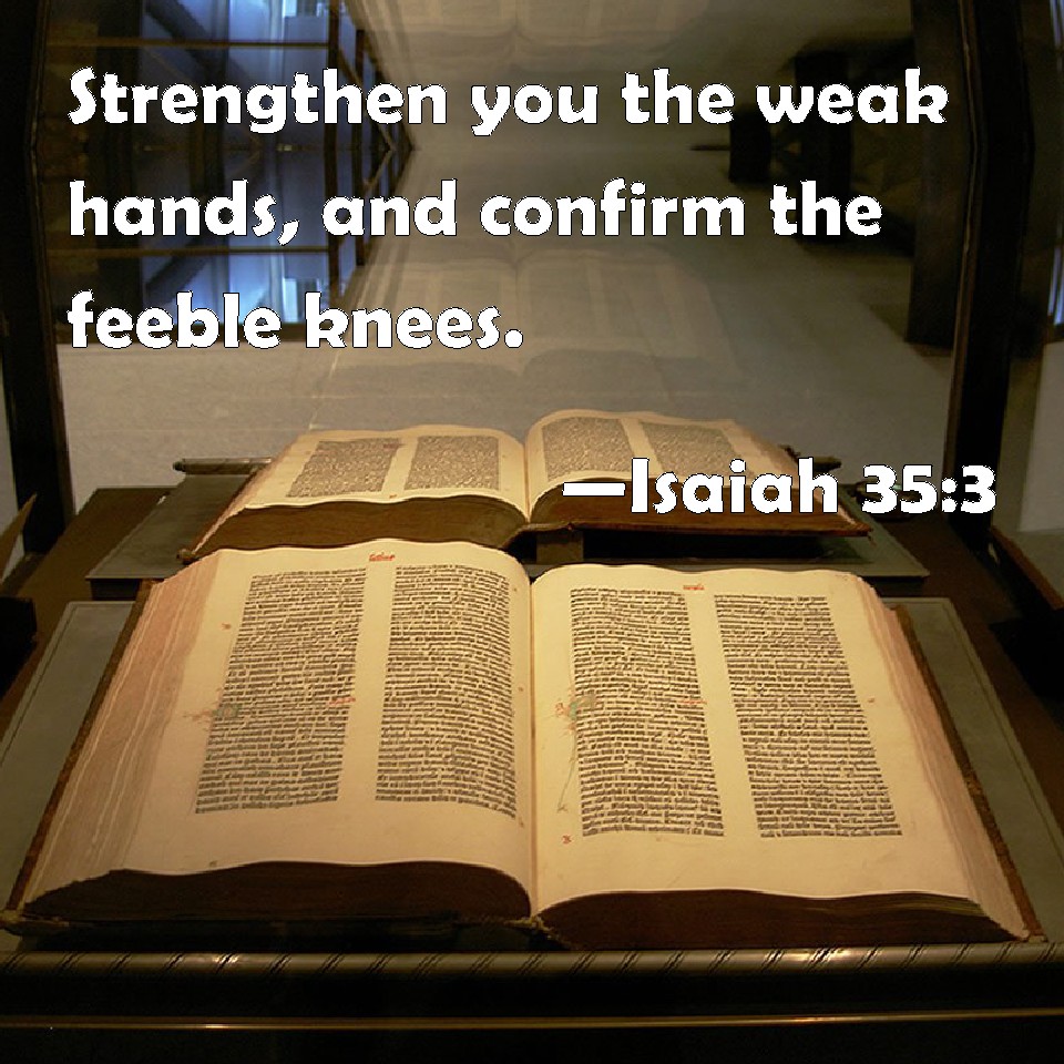 Isaiah 353 Strengthen you the weak hands, and confirm the feeble knees.