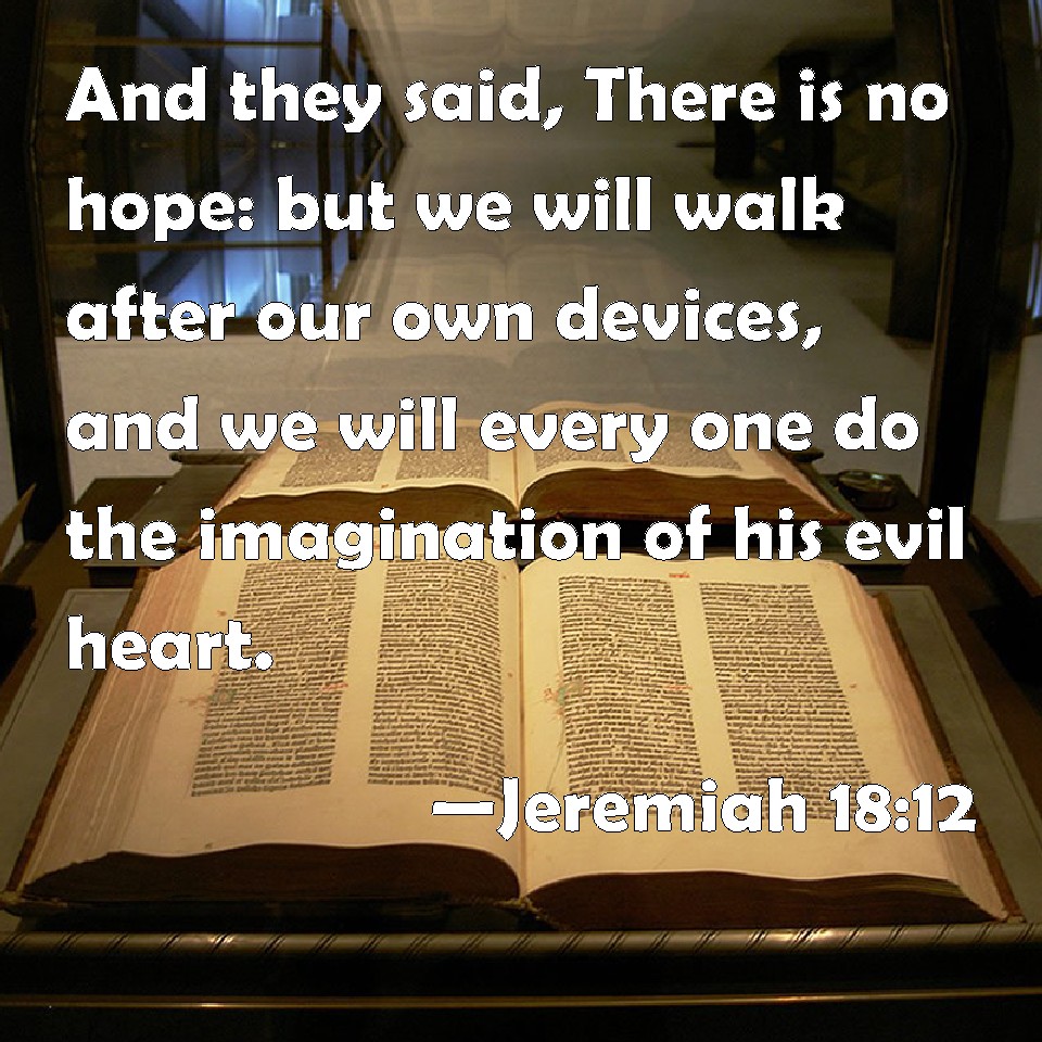 Jeremiah 1812 And they said, There is no hope but we will walk after