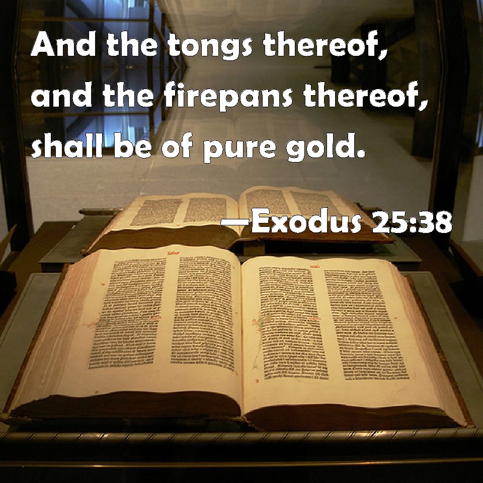Exodus 2538 And the tongs thereof, and the firepans thereof, shall be