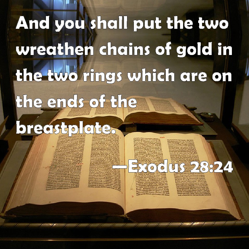 Exodus 2824 And you shall put the two wreathen chains of gold in the