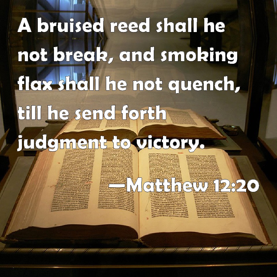 Matthew 1220 A bruised reed shall he not break, and smoking flax shall he not quench, till he