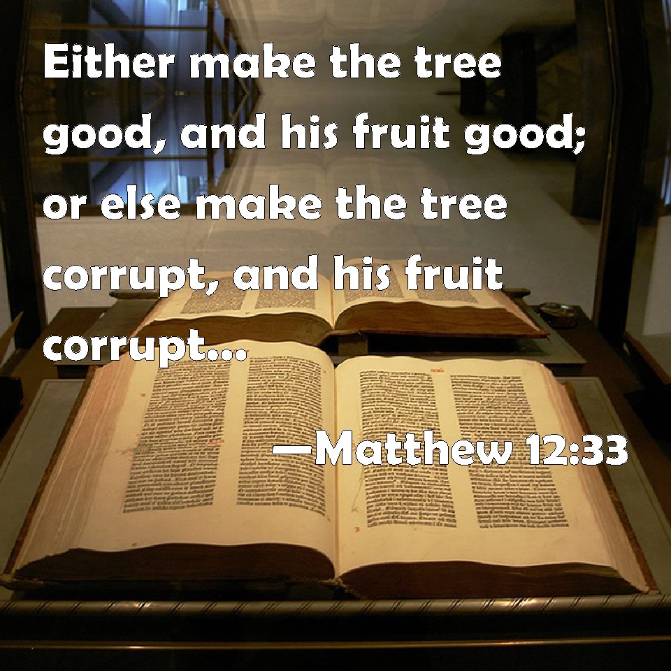 Matthew 1233 Either make the tree good, and his fruit good; or else