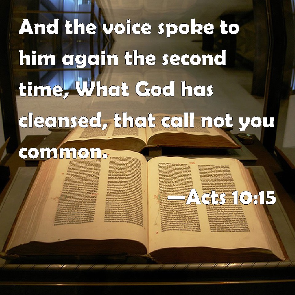 Acts 10:15 And the voice spoke to him again the second time, What God