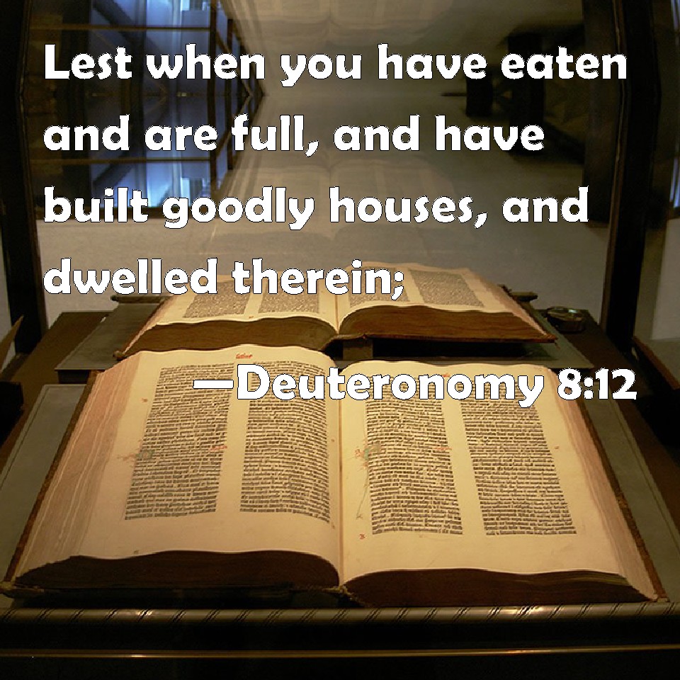 Deuteronomy 812 Lest when you have eaten and are full, and have built