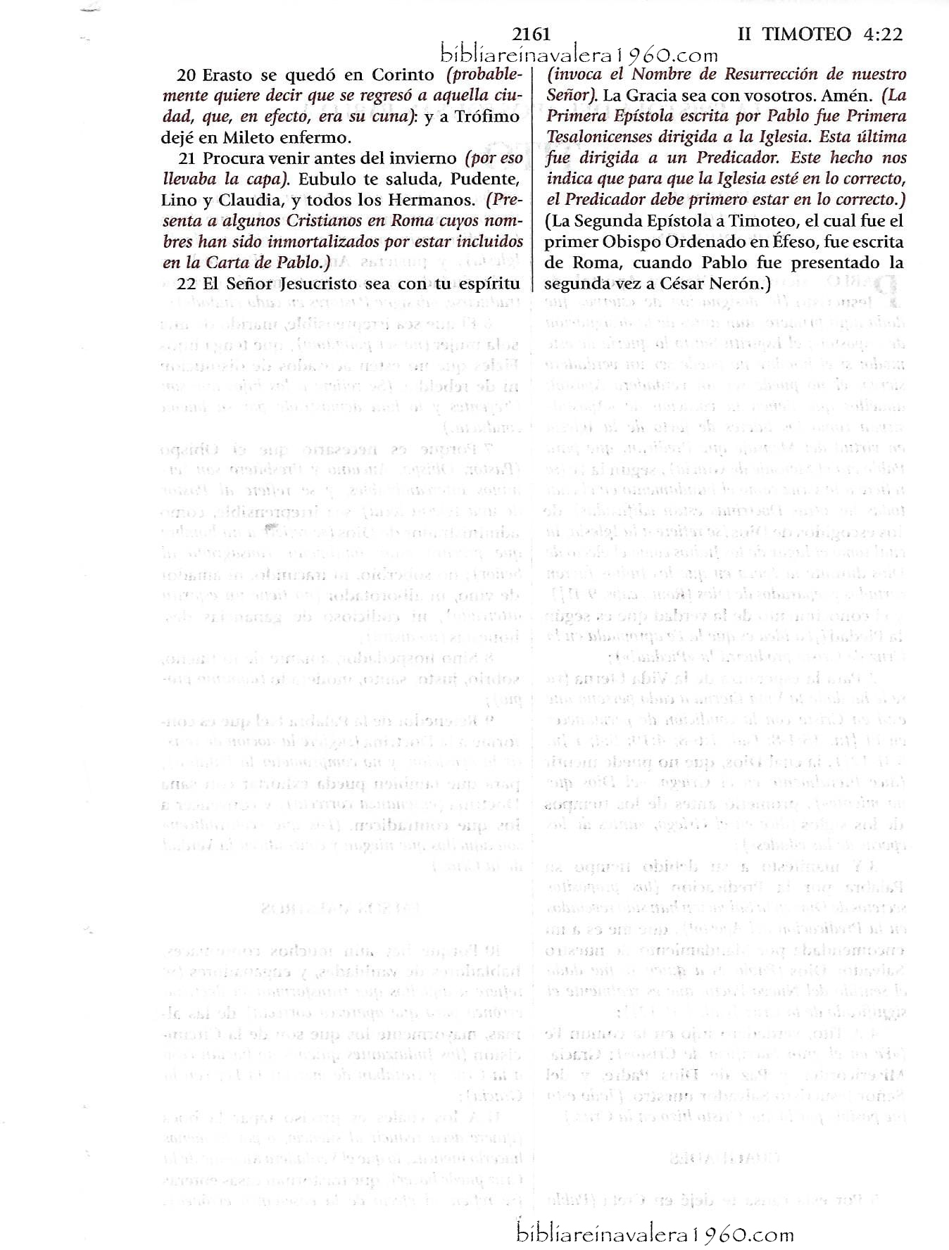 segunda timoteo 4 explicacion biblia reina valera