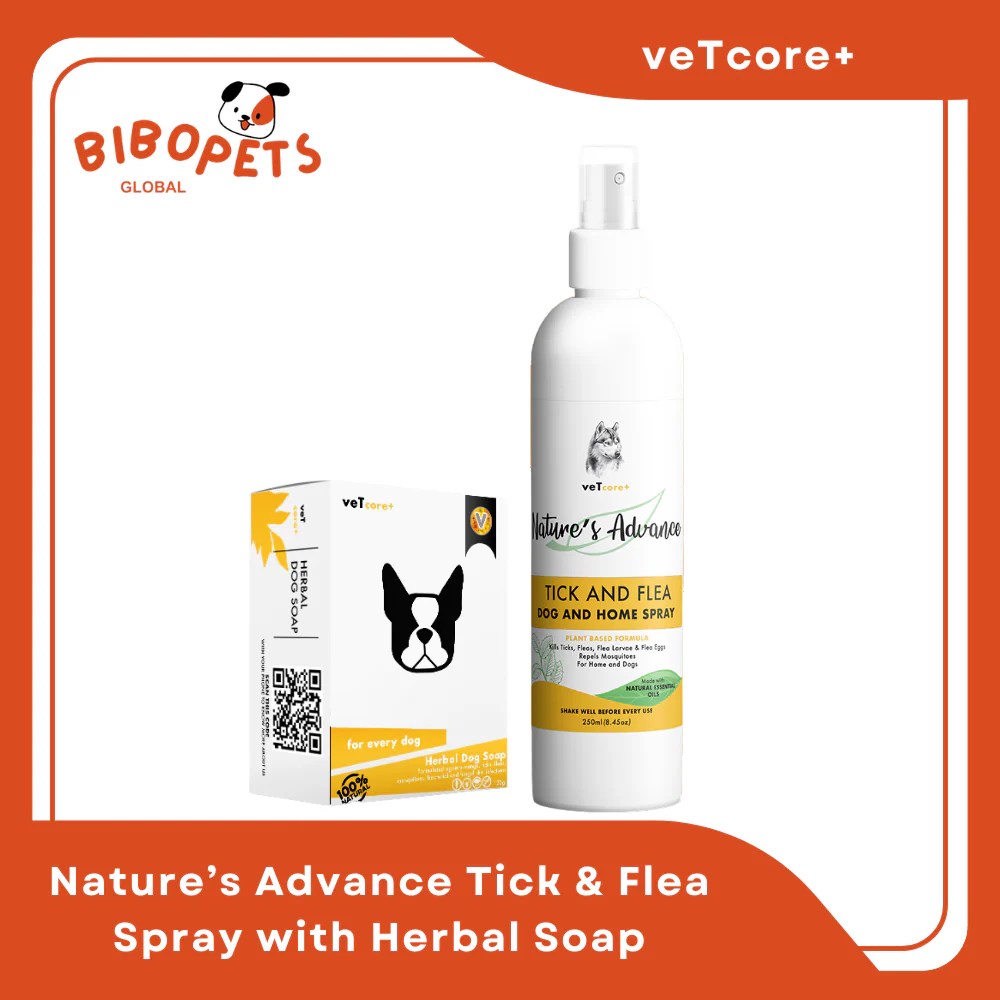 Vet Core+ Tick and Flea Spray with Free Vet Core Soap (Safe for Dogs a