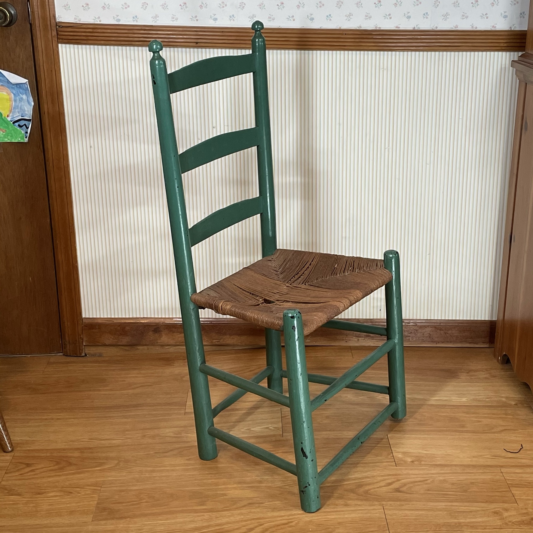 GREEN PAINTED LADDER BACK SIDE CHAIR
