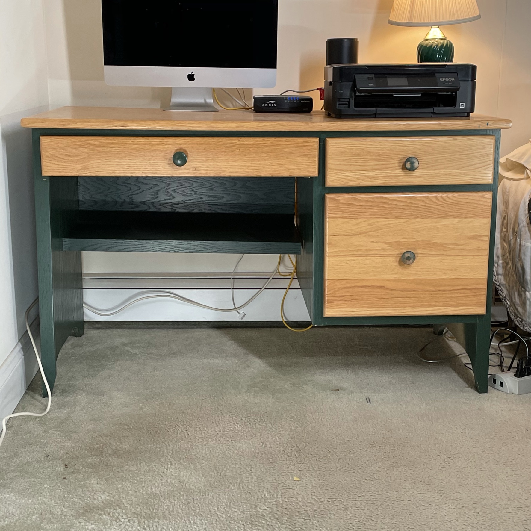 GREEN PAINTED & NATURAL WOOD DESK
