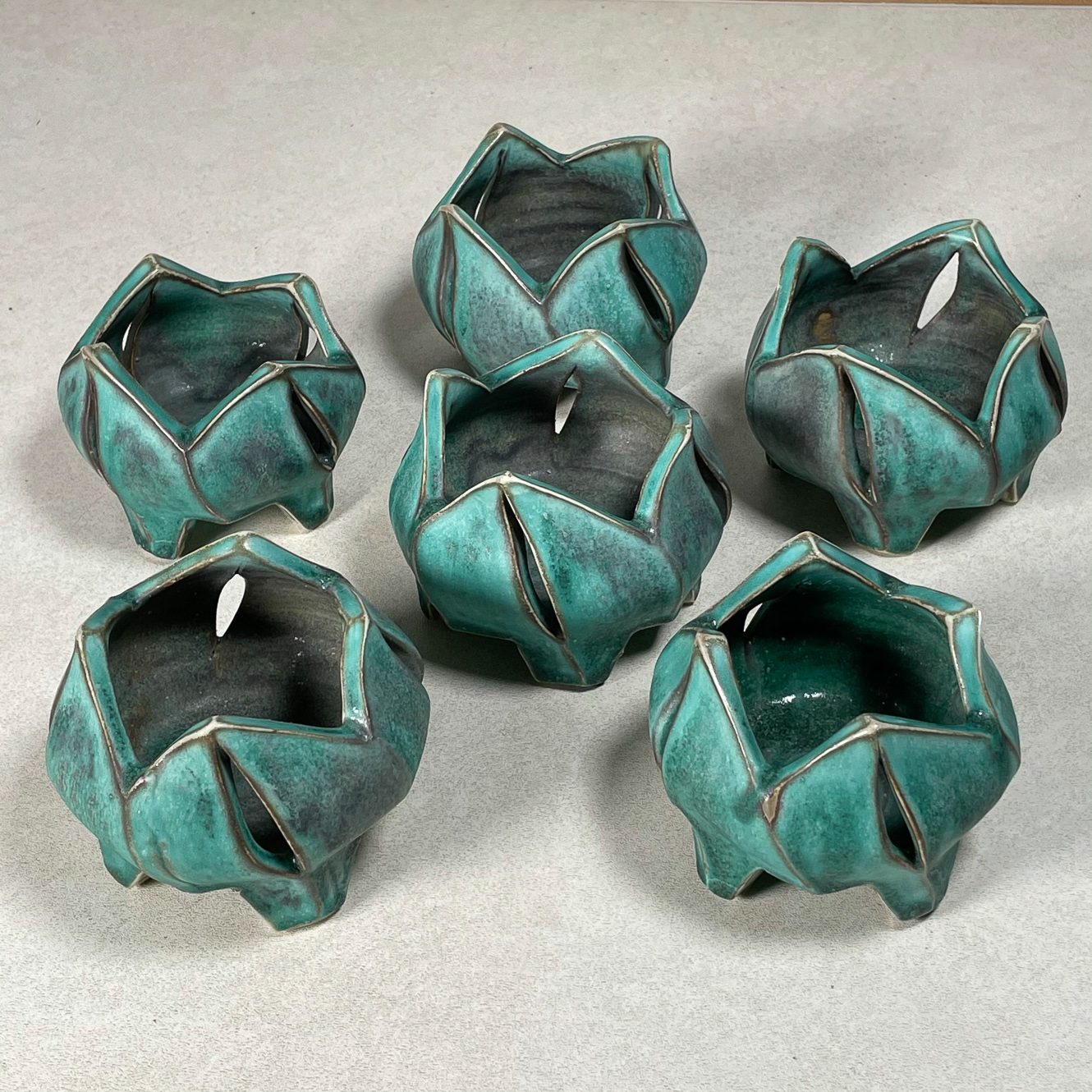 (6pc) ART POTTERY CANDLE HOLDERS