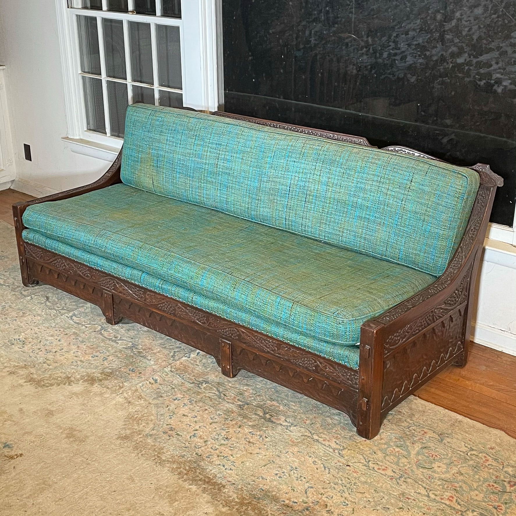 ROMWEBER 'VIKING' CARVED OAK SOFA