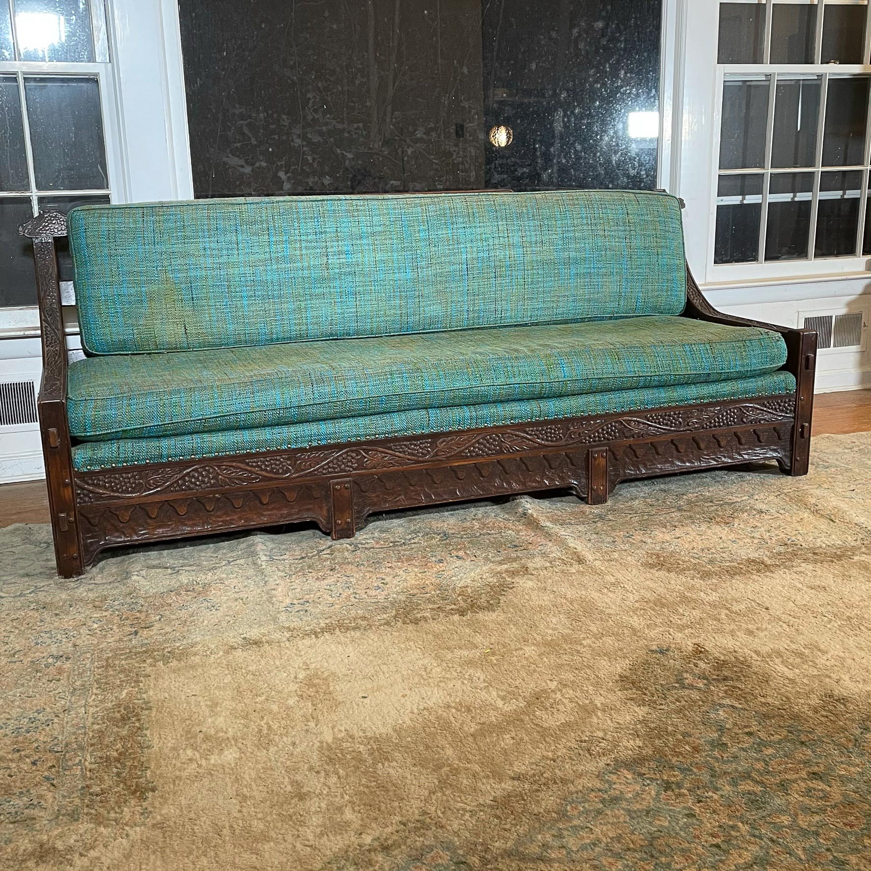 ROMWEBER 'VIKING' CARVED OAK SOFA