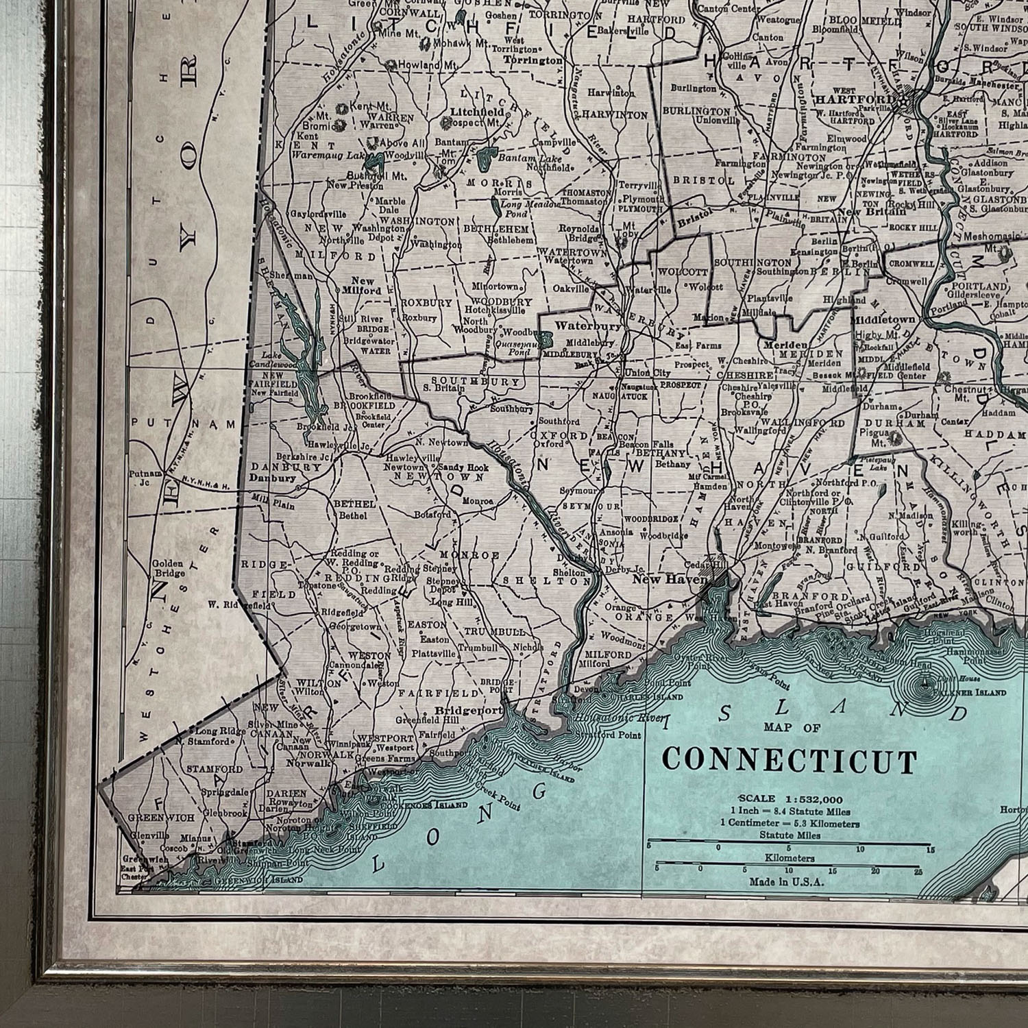 VINTAGE MAP of CONNECTICUT POSTER