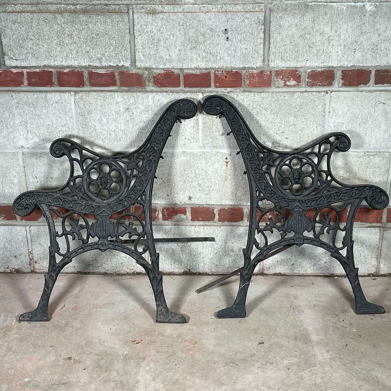 PAIR WROUGHT IRON BENCH ENDS