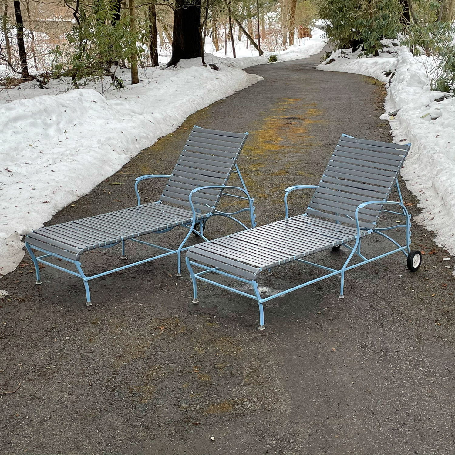 BLUE & GRAY PATIO CHAISE LOUNGES