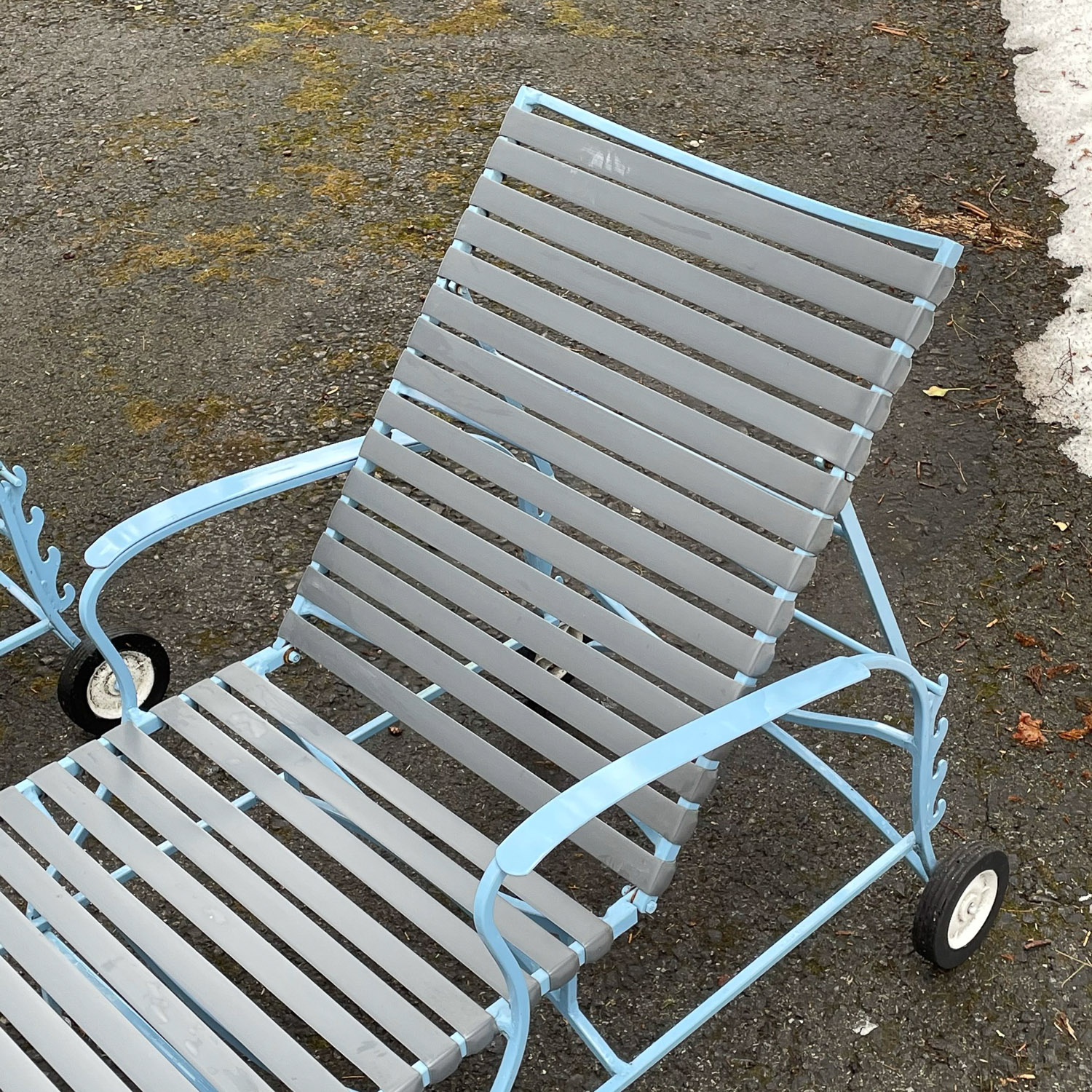 BLUE & GRAY PATIO CHAISE LOUNGES