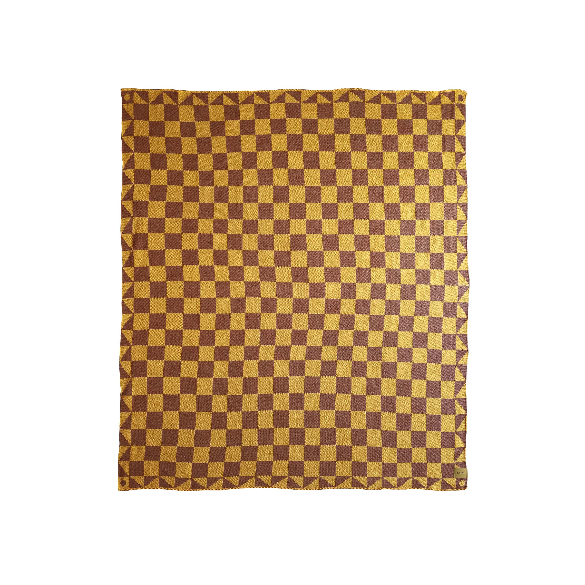Bien Mal Jester Throw Blanket. Yellow and camel checkered throw