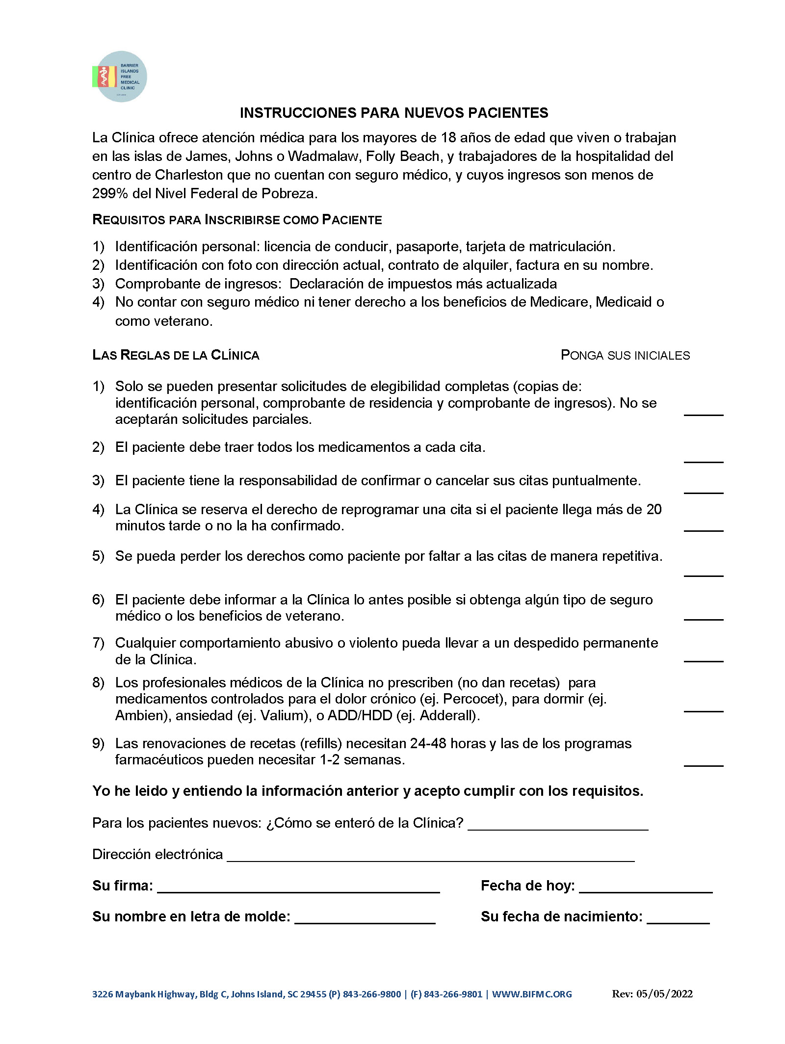 2 Español NewPatientInstructions Barrier Islands Free Medical Clinic