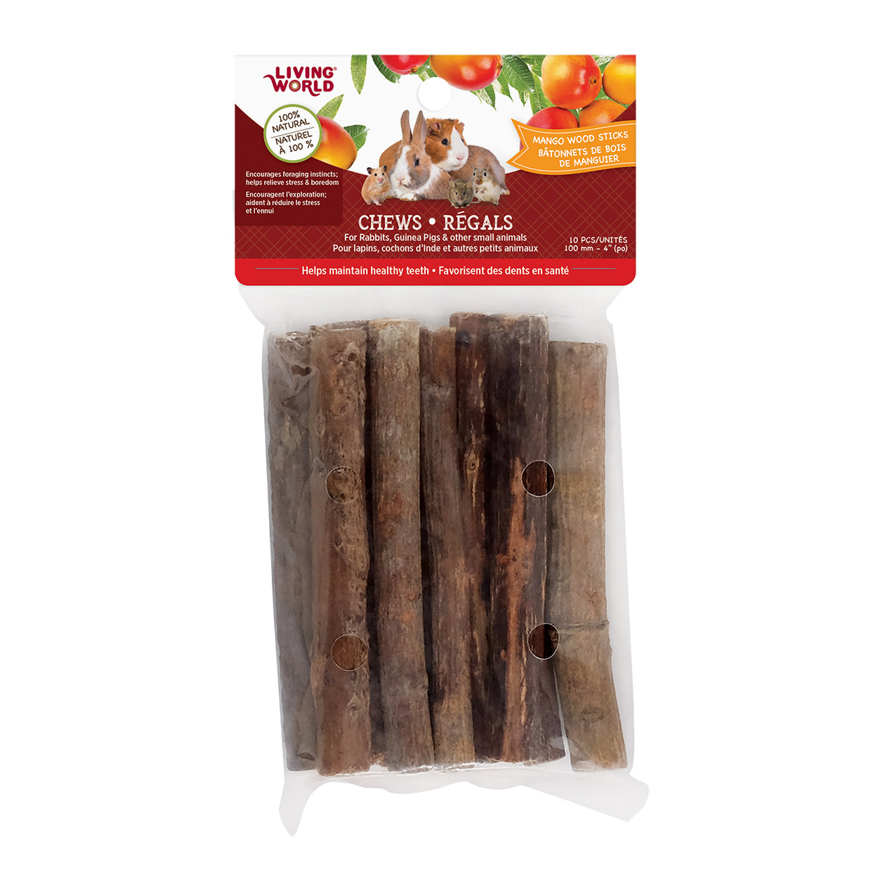 Living World Small Animal Chews Mango Wood Sticks 10 pieces Big