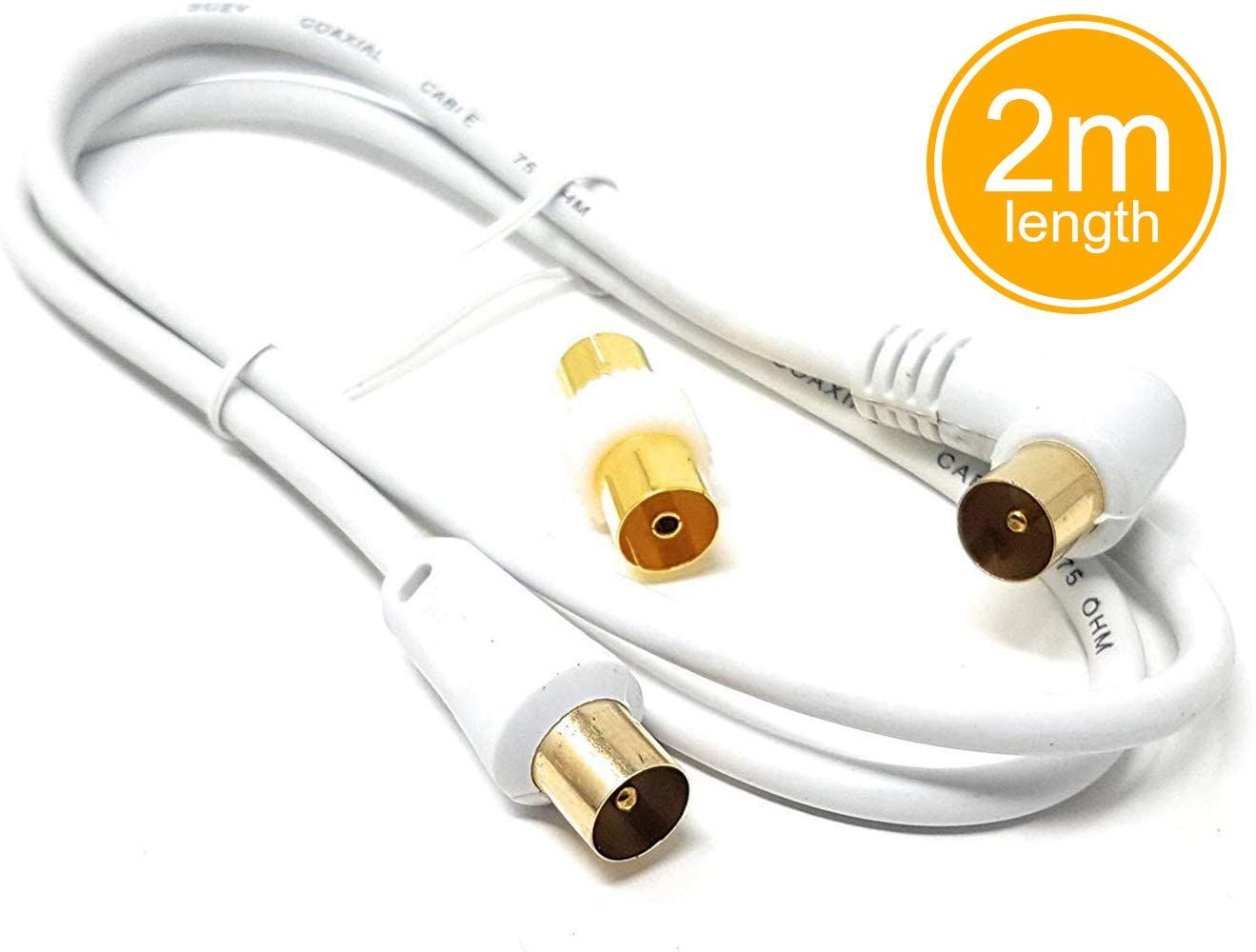 2m Long Tv Aerial Right Angle with Plug Adapter Coaxial