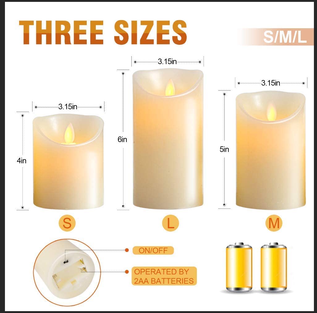 Antizer LED Candles Flameless Candles 300 Hour Decorating Pillars, Set of 3, 10 Buttons Remote