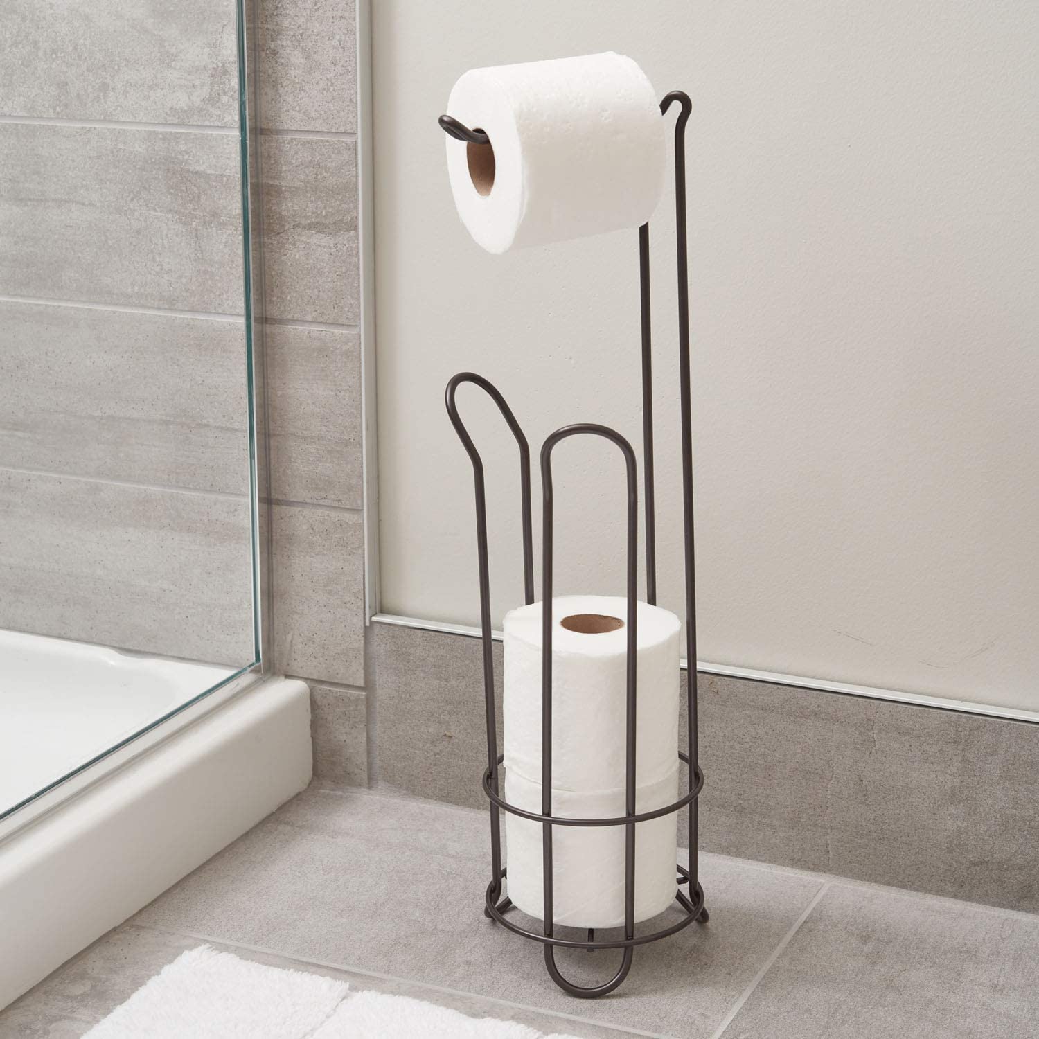iDesign Classico Free Standing Toilet Roll Holder, Compact Bathroom