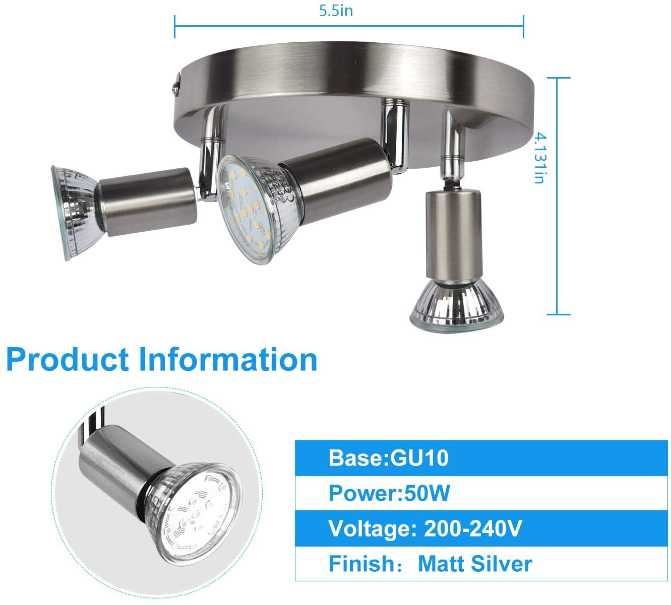 LED Ceiling Light Rotatable, 3 Way Round Plate LED Ceiling Spot Lights
