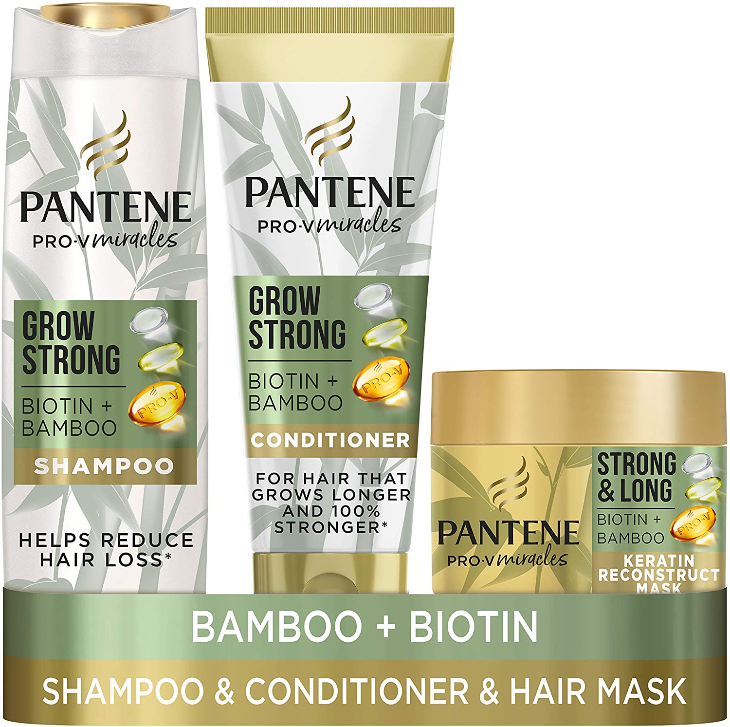 Pantene Grow Strong Hair Loss Treatment Set for Women with Bamboo and