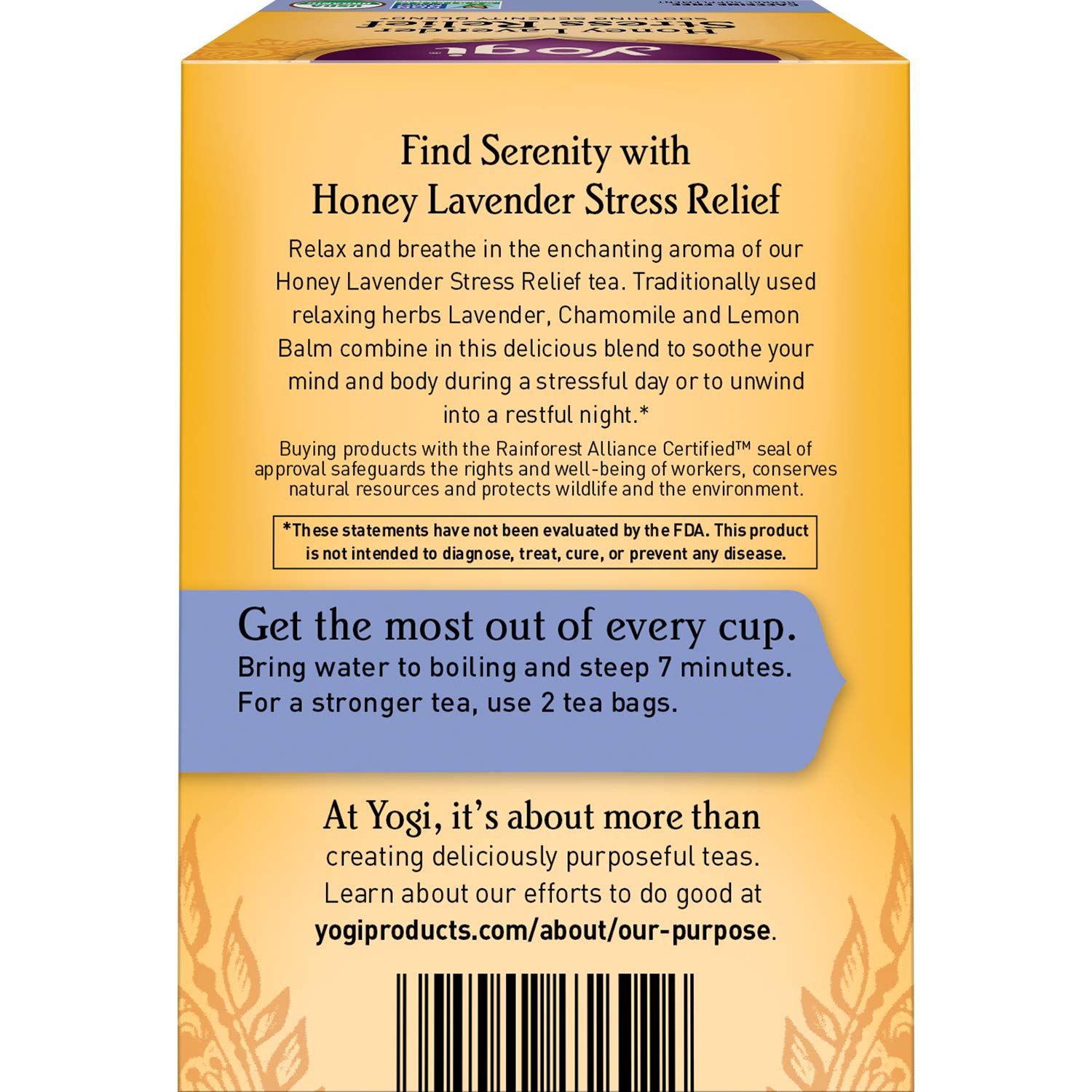 Yogi Tea Honey Lavender Stress Relief, 4 Pack, 64 Tea Bags.