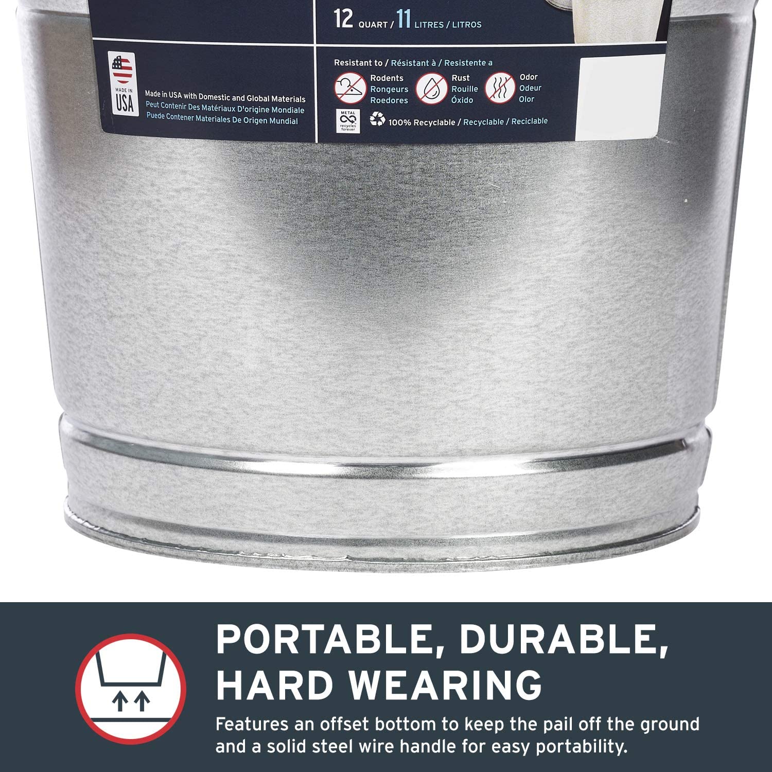 Behrens Galvanized Steel Utility Pail, 12 Quart.