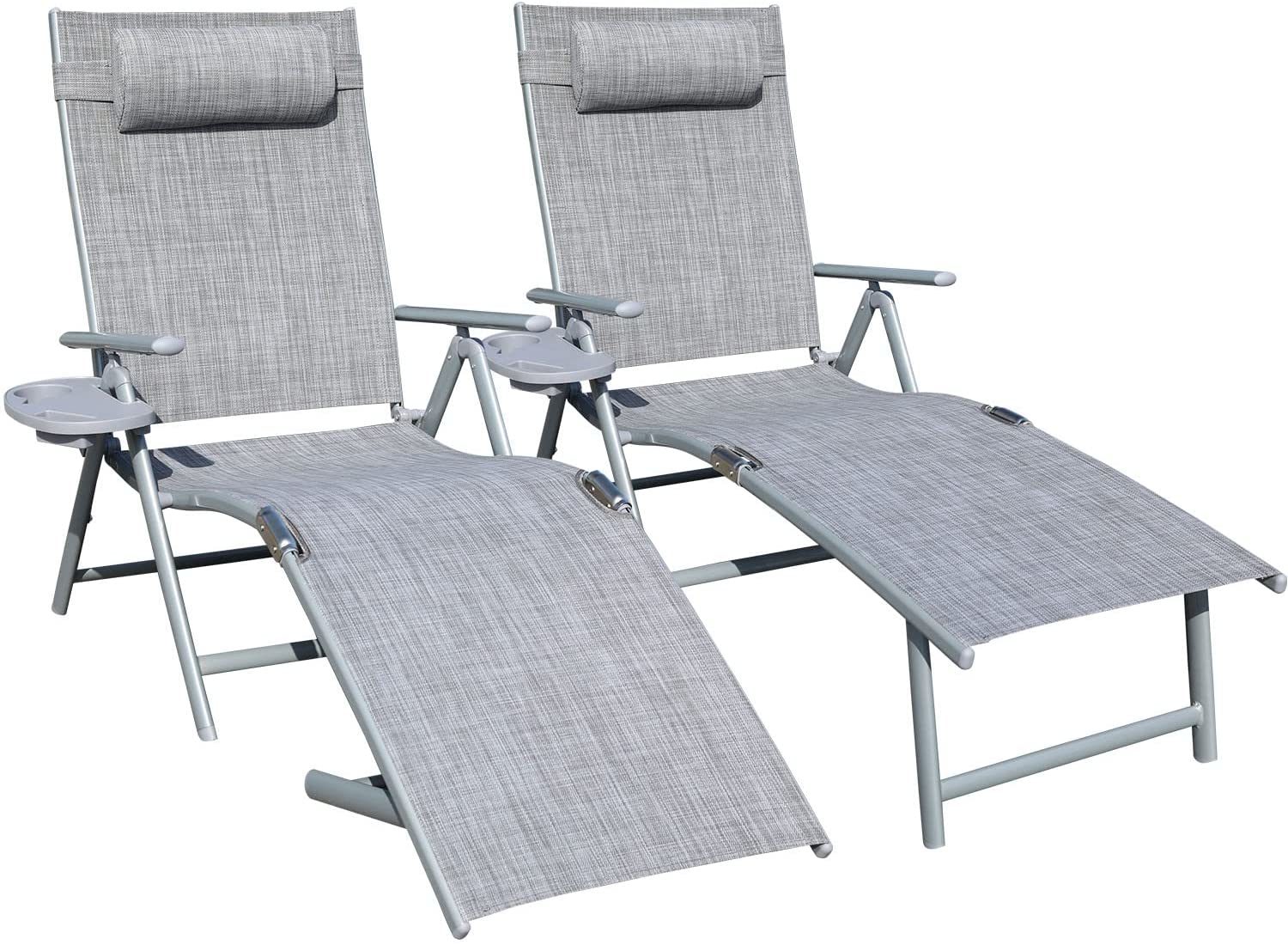GOLDSUN Aluminum Outdoor Folding Lounge Chairs Adjustable Chaise Lounge