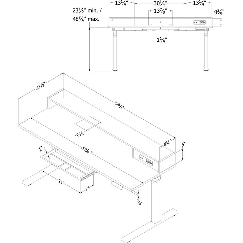 Adjustable Height Standing Desk with Built In Power BarSoft Elm and