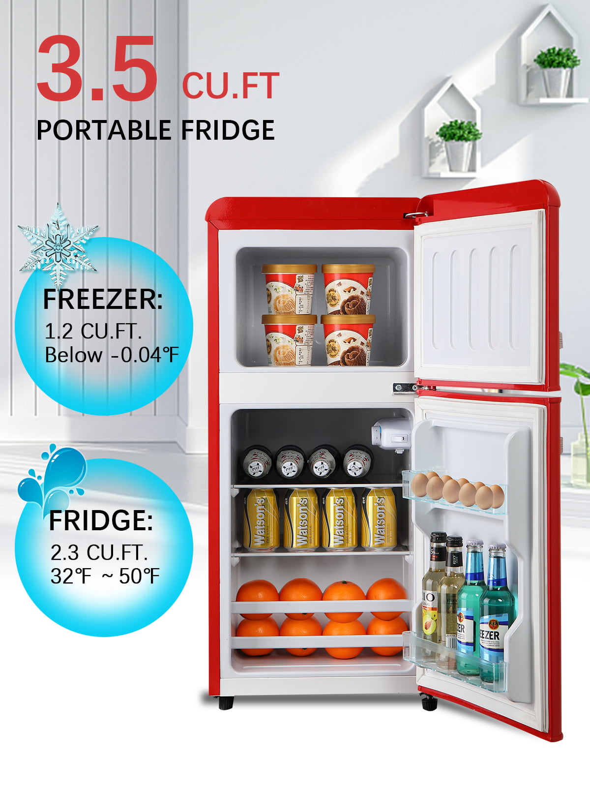 Krib Bling 3.5Cu.ft Compact Refrigerator with 7 Level Thermostat, Mini