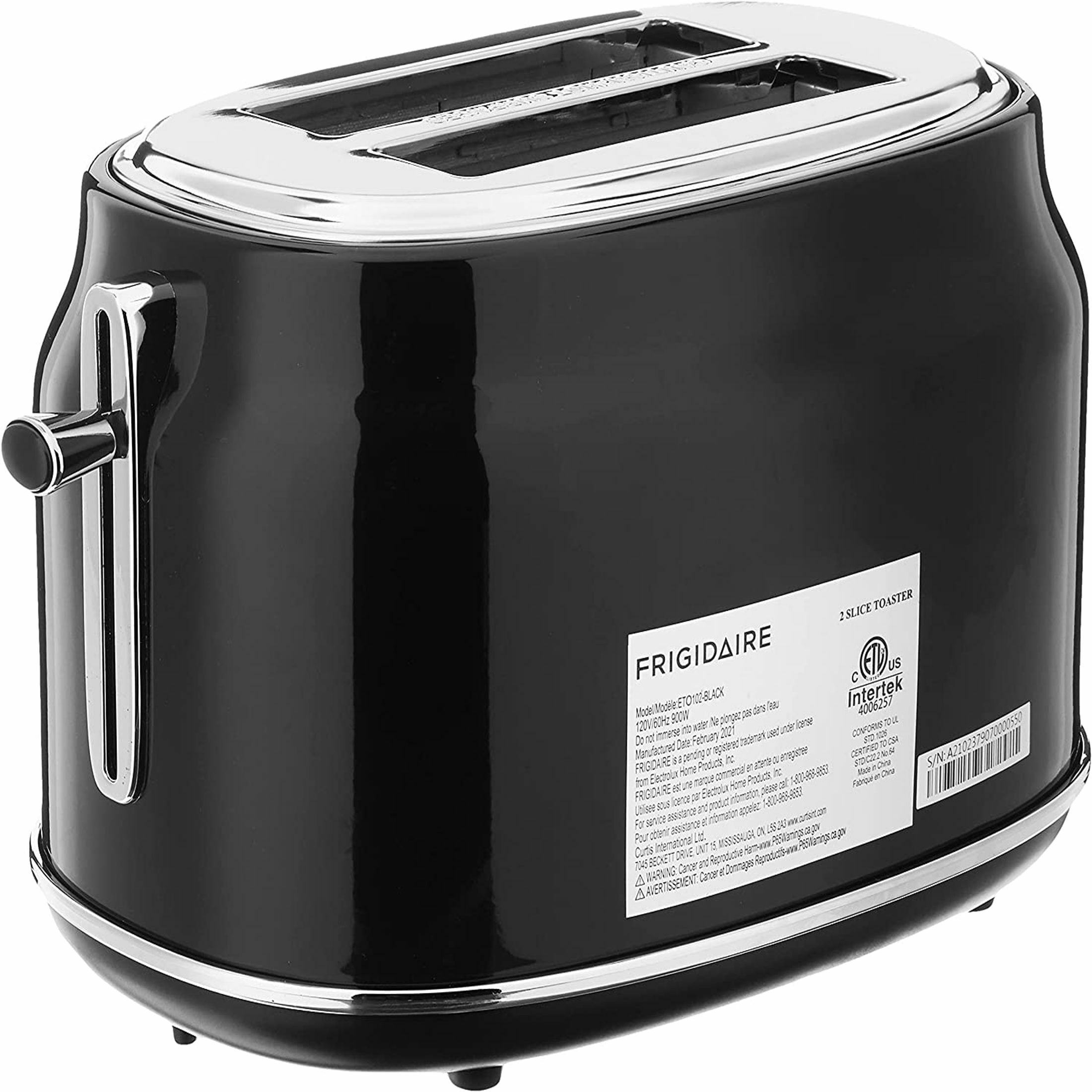 Frigidaire ETO102BLACK 2Slice 900Watt Retro Stainless Steel Toaster