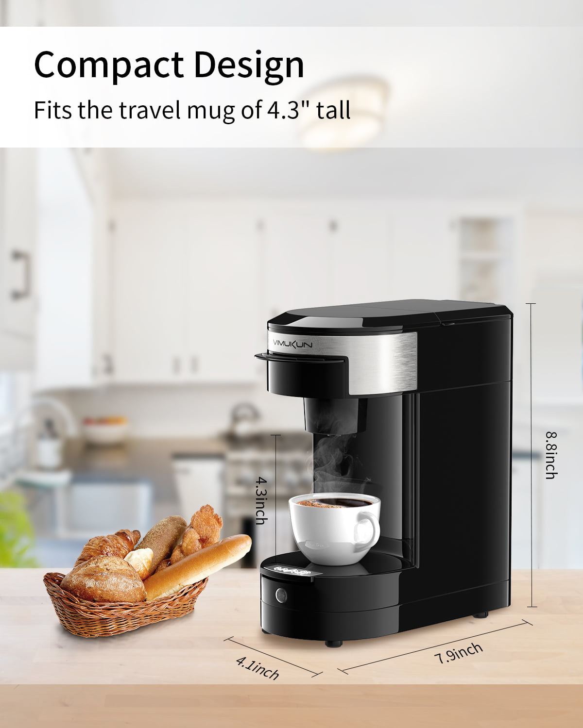 VIMUKUN Single Serve Coffee Maker, Compatible with KCup Pod & Ground
