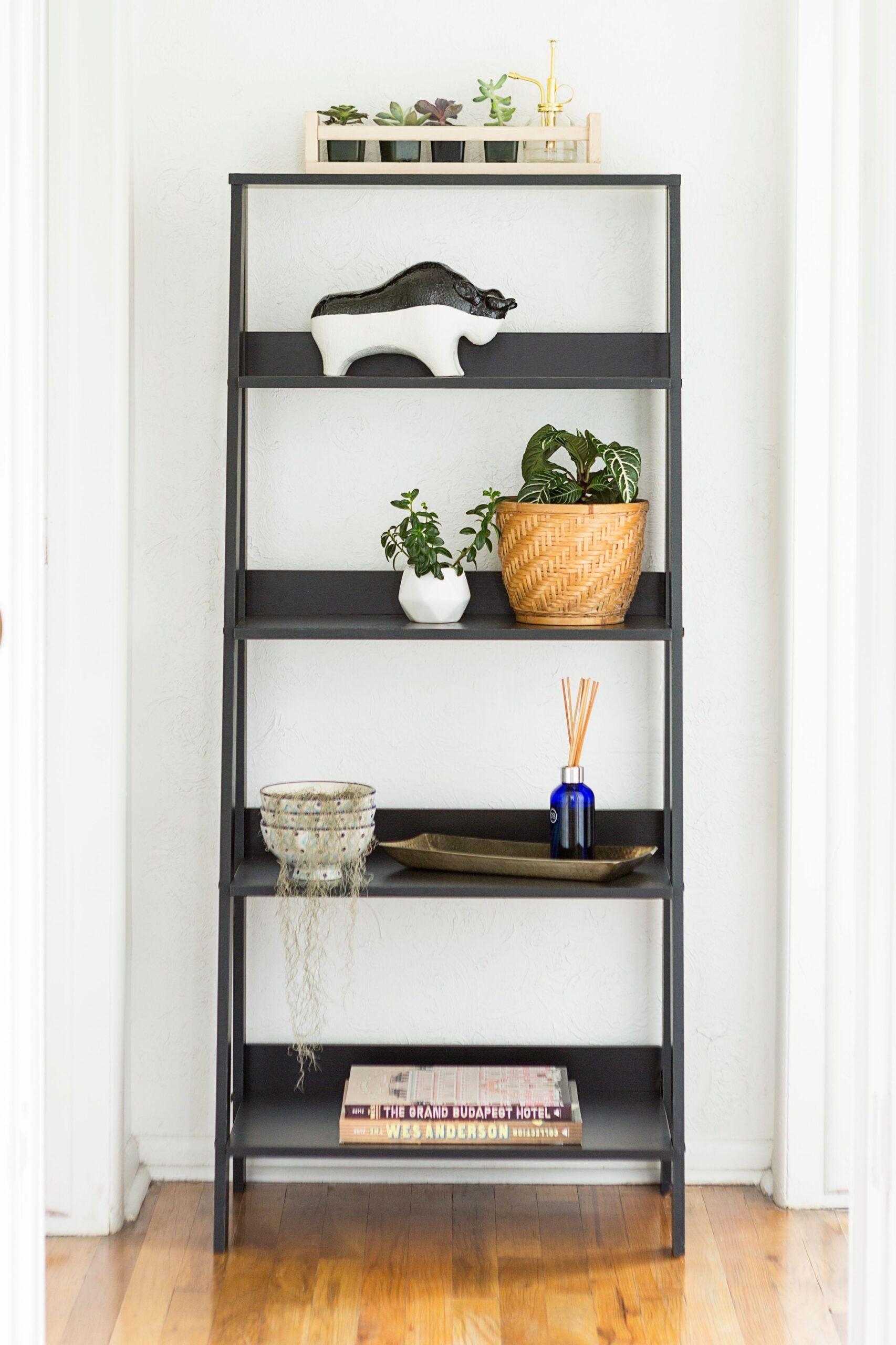 Manor Park 4Shelf Wood Leaning Ladder Bookshelf, Black