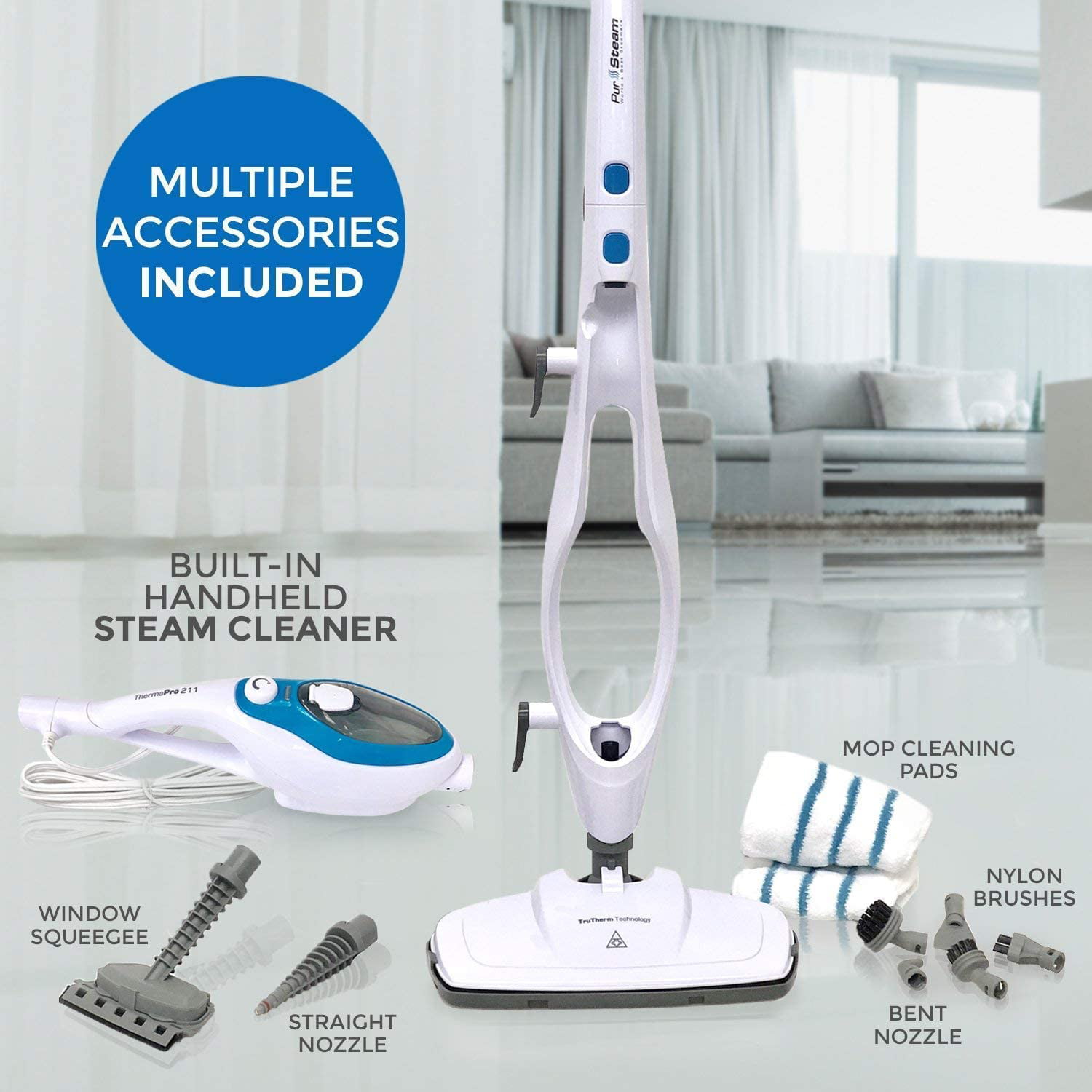 PurSteam Steam Mop Cleaner 10in1 with Convenient Detachable Handheld