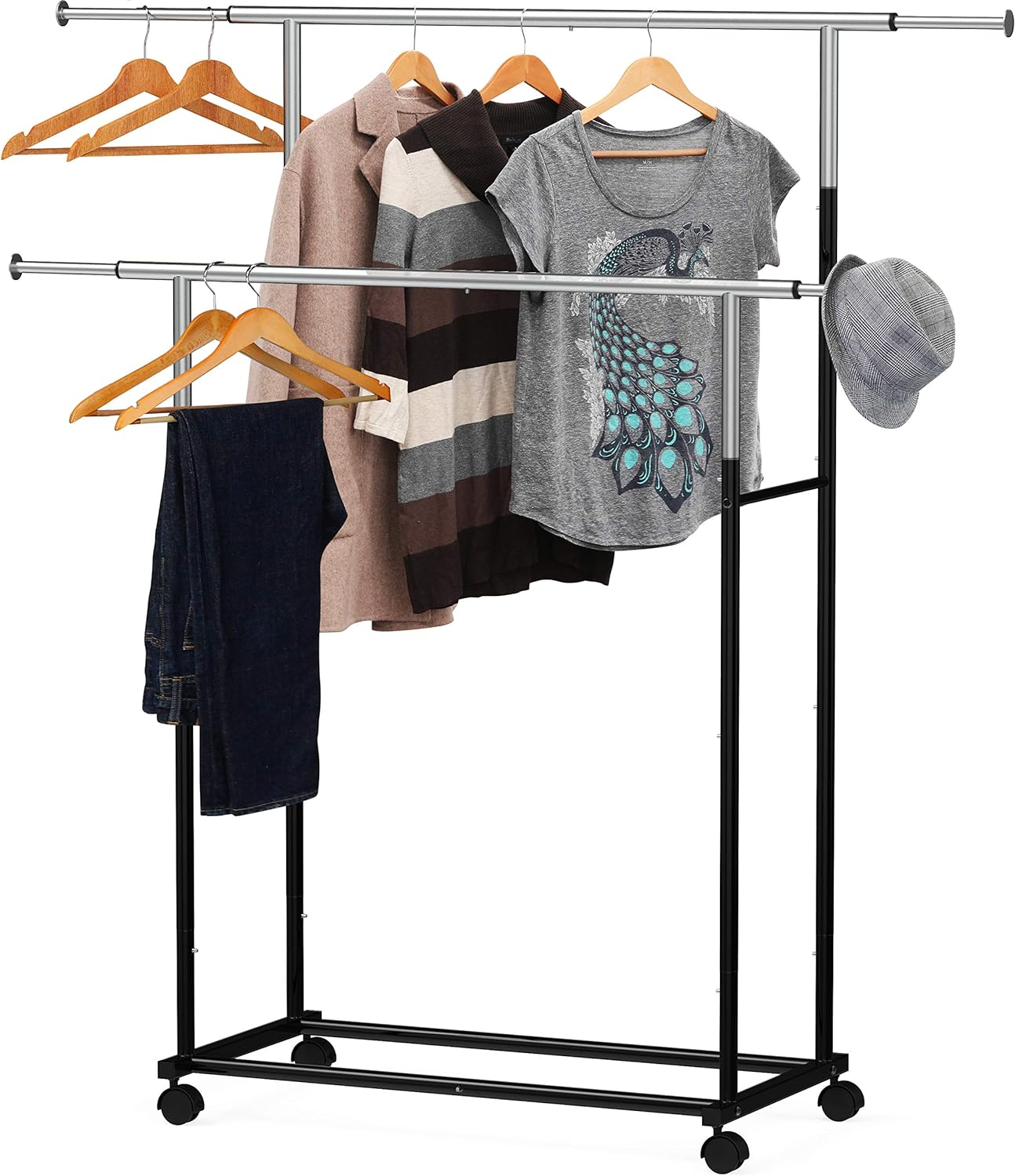 Simple Houseware Standard Double Rod Garment Rack, Black