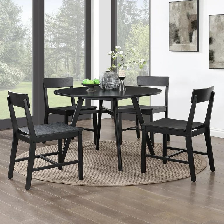 Mainstays 44" Solid Wood Round Dining Table, Black Color, Include 1 Ta
