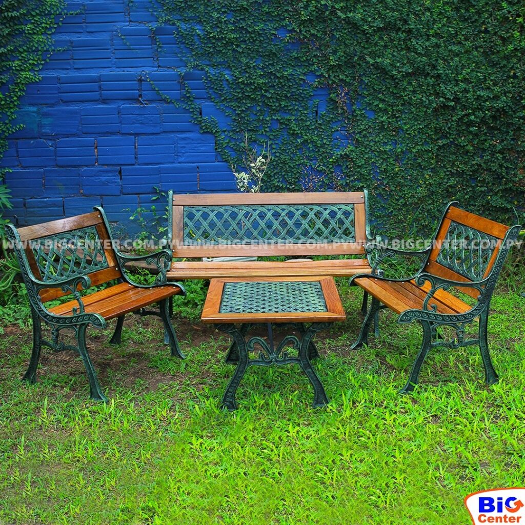 JUEGO DE JARDIN HIERRO Y MADERA FORJADO (REFORZADO) (5450) ROSITA o