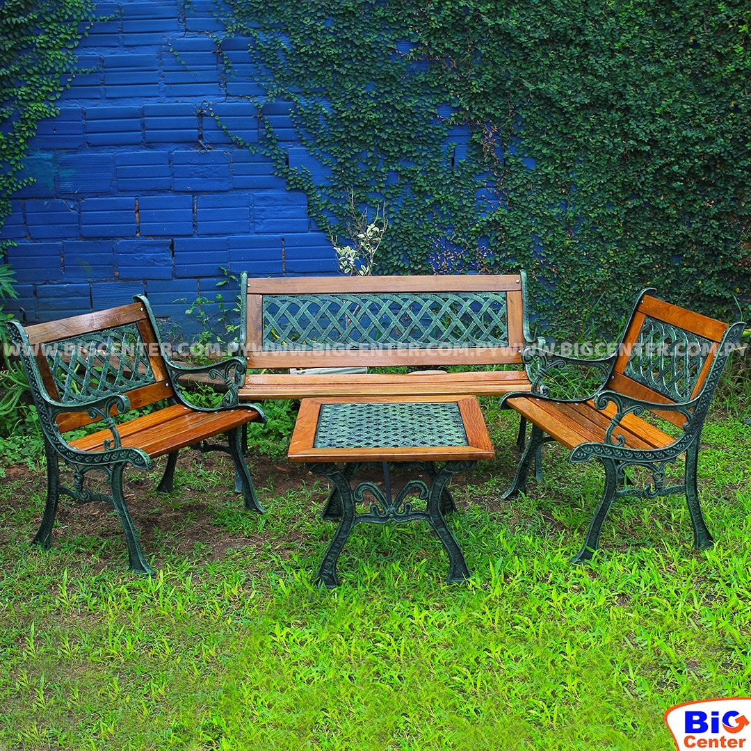 JUEGO DE JARDIN HIERRO Y MADERA FORJADO (REFORZADO) (5450) ROSITA o CUADRILLE BigCenter
