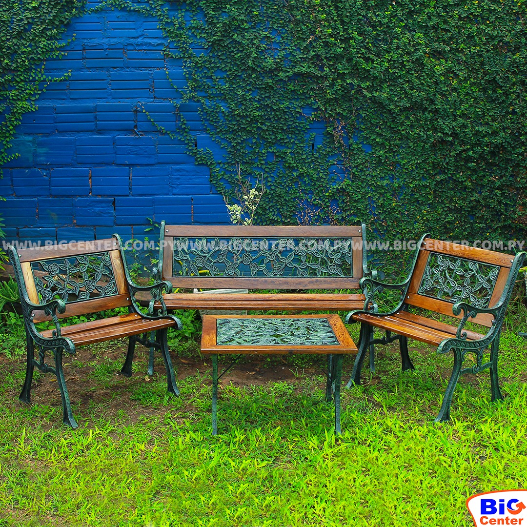 JUEGO DE JARDIN HIERRO Y MADERA FORJADO (REFORZADO) (5450) ROSITA o CUADRILLE BigCenter