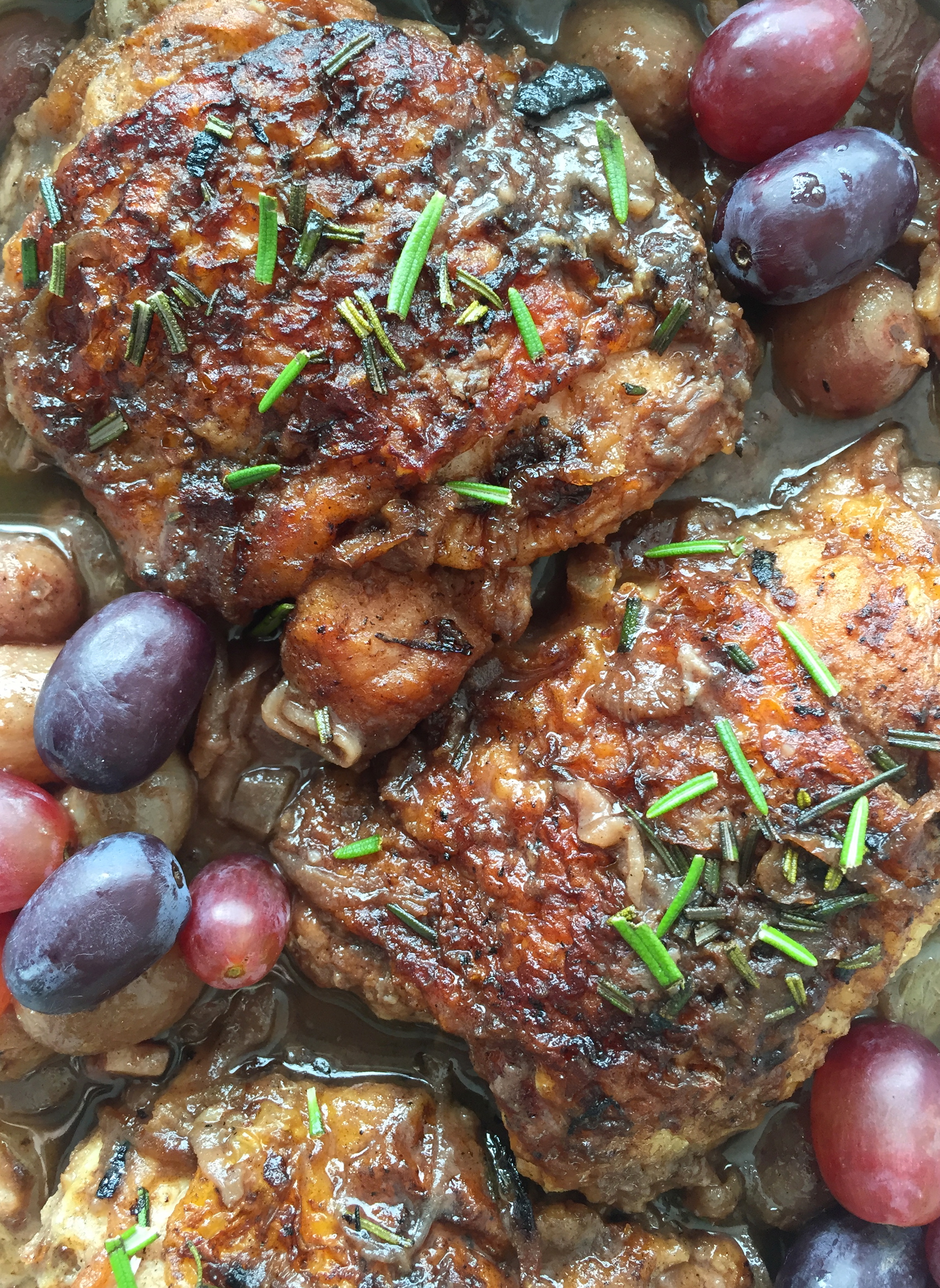 Red Wine Braised Chicken with Grapes & Caramelized Onion