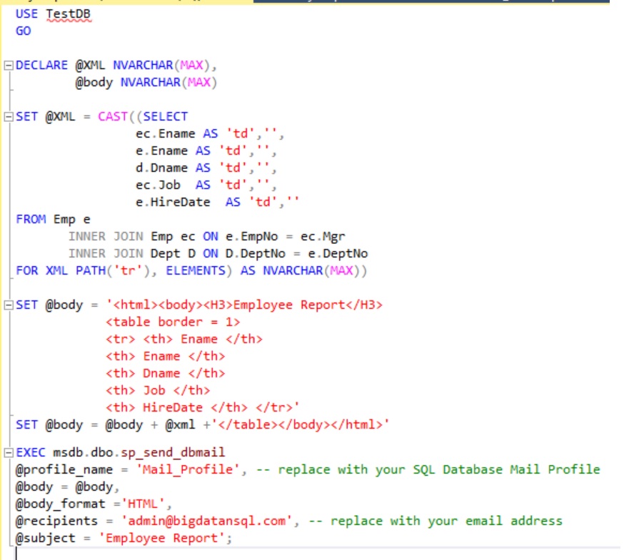 Sending Email Through SQL Server (Part3) Big Data & SQL