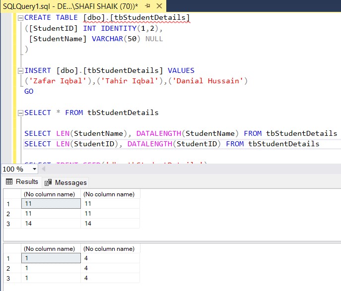 DATALENGTH Functions in SQL Server Big Data & SQL