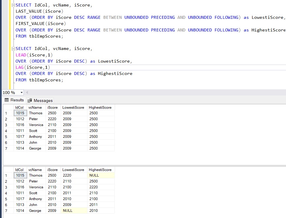 First_Value, Last_Value vs Lead, Lag in SQL Server Big Data & SQL