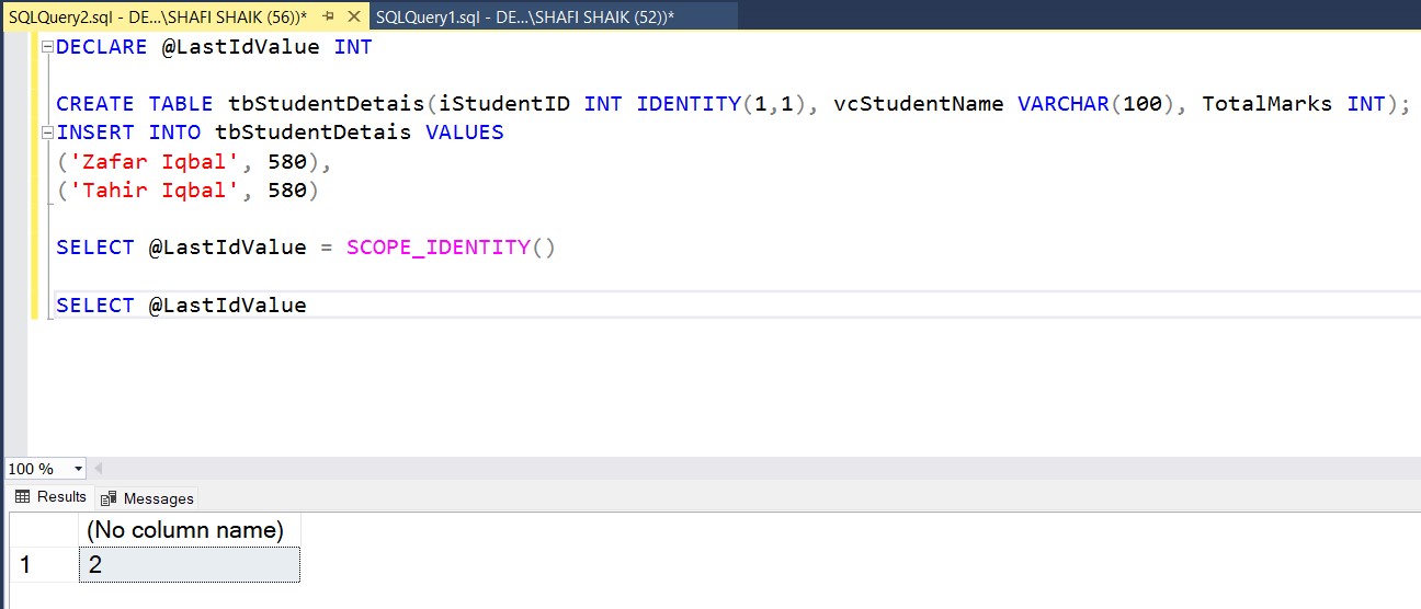 Last Inserted Identity MySQL & SQL Server Big Data & SQL