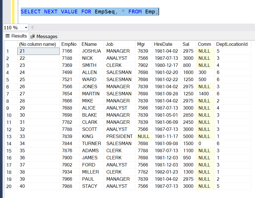 Applying SEQUENCE to tables in SQL Server Big Data and SQL